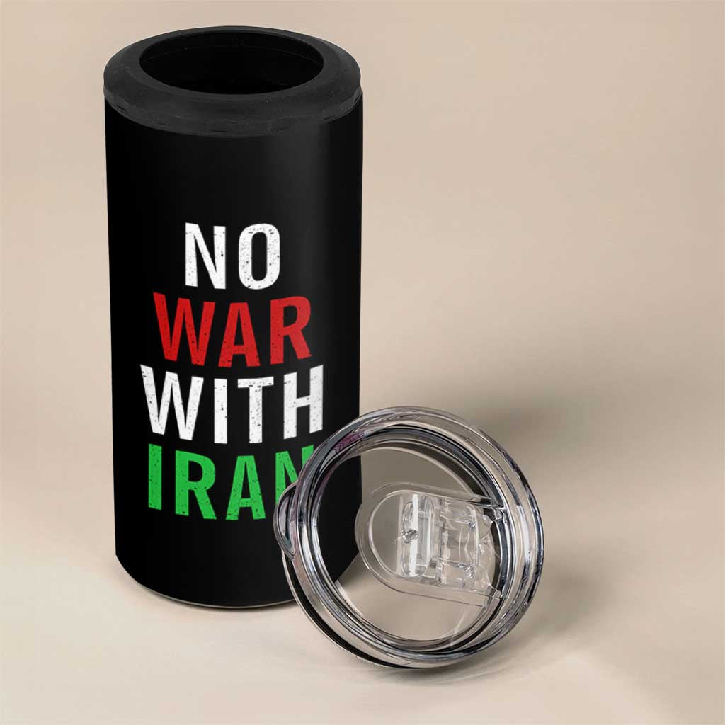 No War With Iran 4 in 1 Can Cooler Tumbler Anti War Political Protest Statement