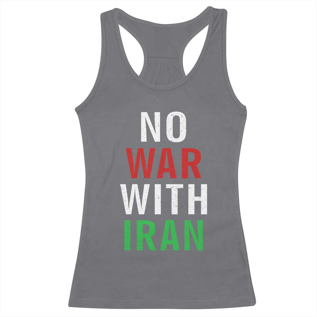 No War With Iran Racerback Tank Top Anti War Political Protest Statement
