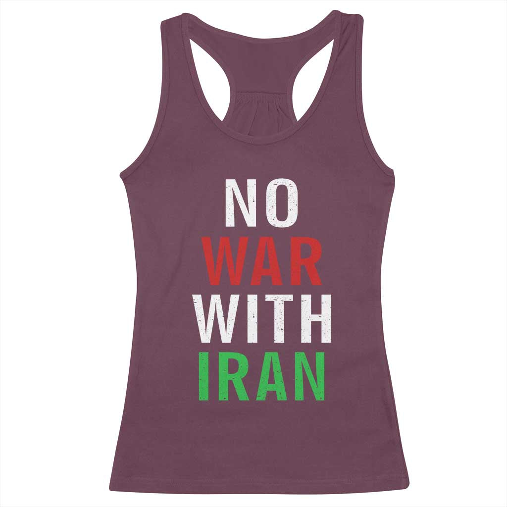 No War With Iran Racerback Tank Top Anti War Political Protest Statement