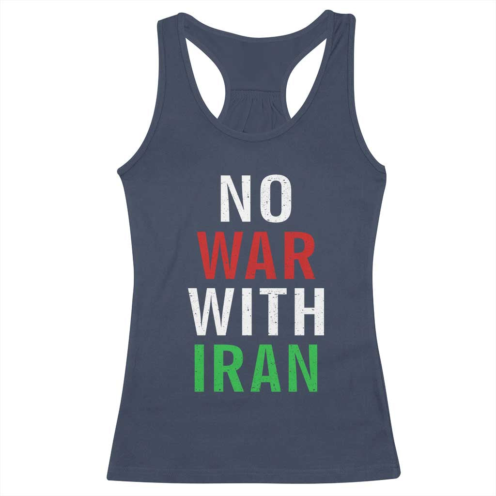 No War With Iran Racerback Tank Top Anti War Political Protest Statement
