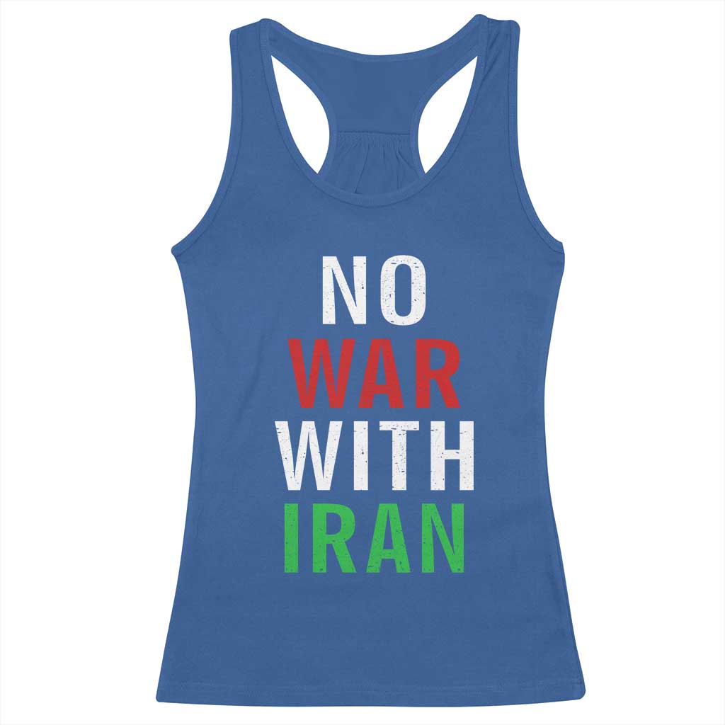 No War With Iran Racerback Tank Top Anti War Political Protest Statement