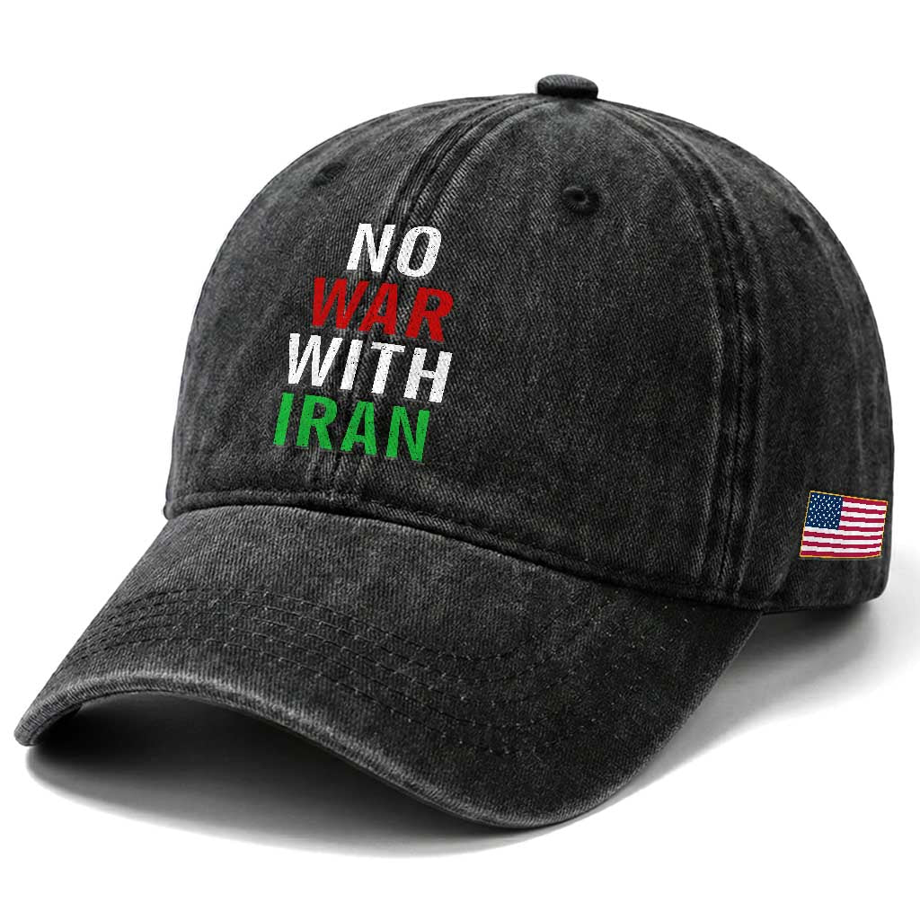 No War With Iran Washed Cotton Baseball Cap Anti War Political Protest Statement