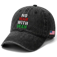 No War With Iran Washed Cotton Baseball Cap Anti War Political Protest Statement