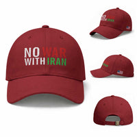 No War With Iran Baseball Cap Anti War Protest Apparel Gift
