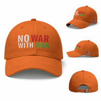 No War With Iran Baseball Cap Anti War Protest Apparel Gift