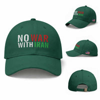 No War With Iran Baseball Cap Anti War Protest Apparel Gift