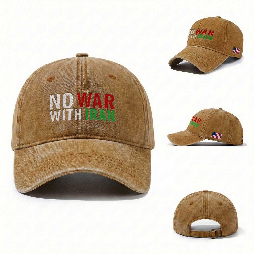 No War With Iran Washed Cotton Baseball Cap Anti War Protest Apparel Gift