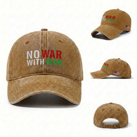 No War With Iran Washed Cotton Baseball Cap Anti War Protest Apparel Gift