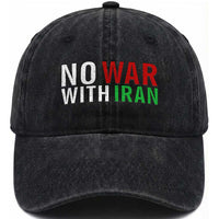 No War With Iran Washed Cotton Baseball Cap Anti War Protest Apparel Gift