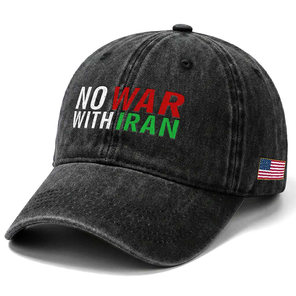 No War With Iran Washed Cotton Baseball Cap Anti War Protest Apparel Gift