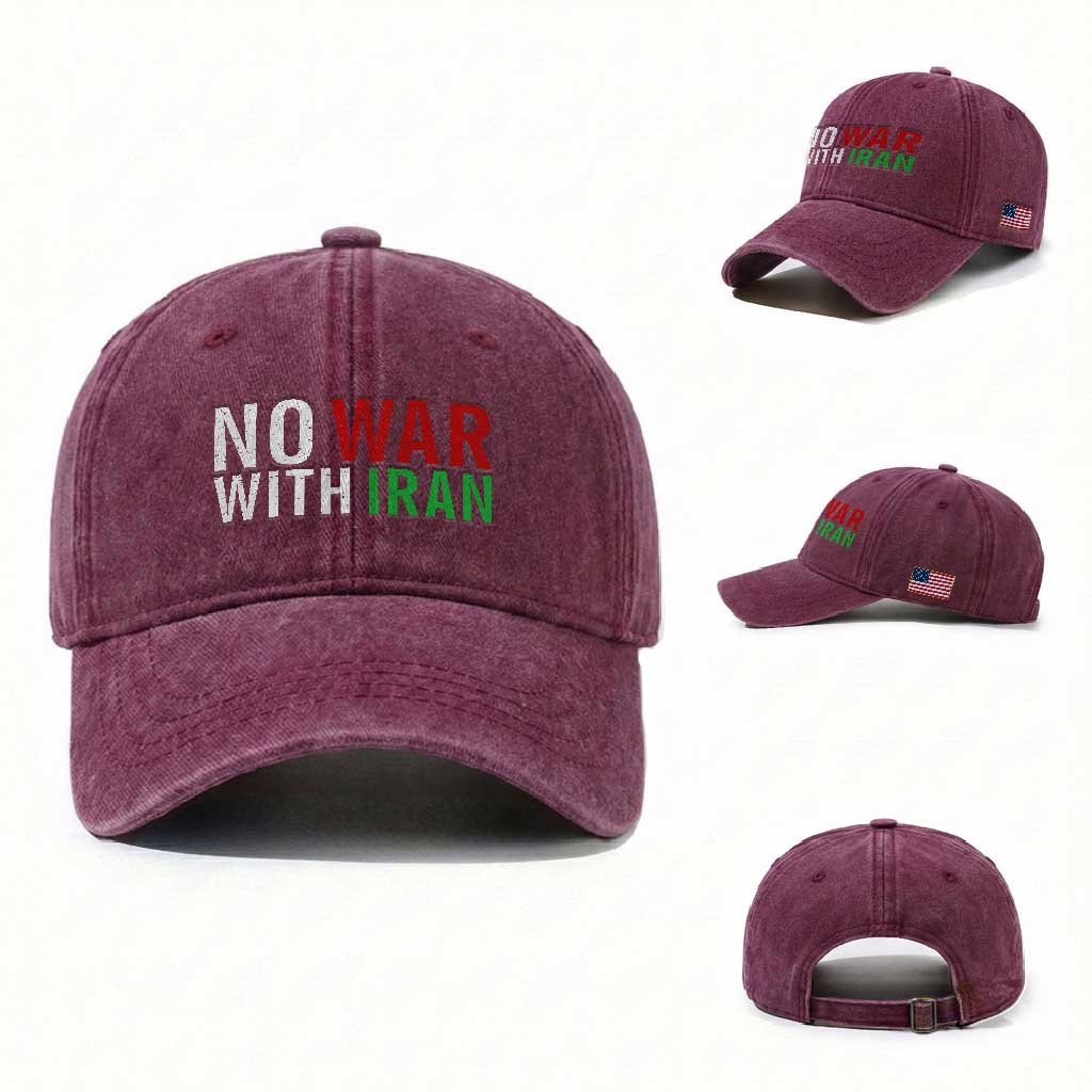 No War With Iran Washed Cotton Baseball Cap Anti War Protest Apparel Gift