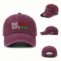 No War With Iran Washed Cotton Baseball Cap Anti War Protest Apparel Gift