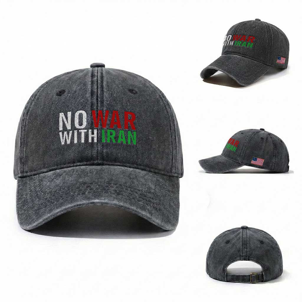 No War With Iran Washed Cotton Baseball Cap Anti War Protest Apparel Gift