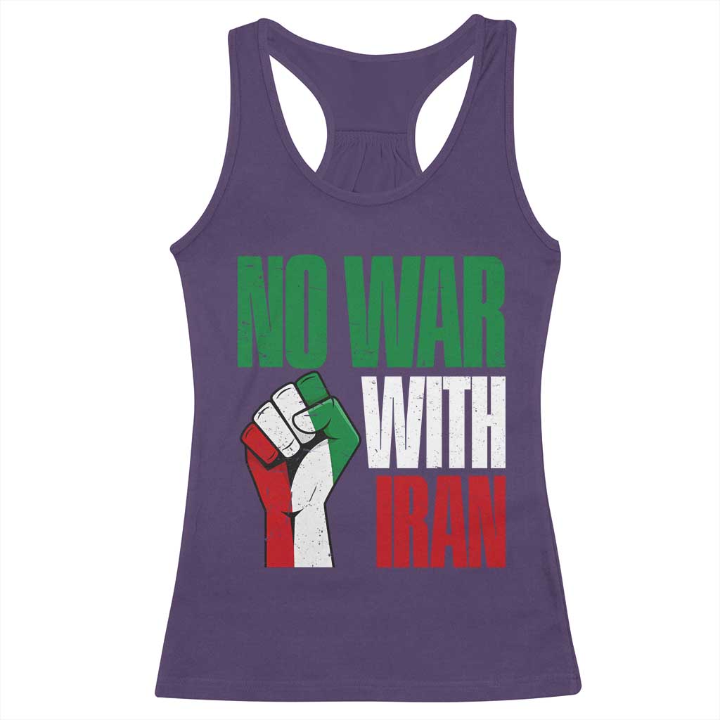 No War With Iran Racerback Tank Top Peace Activist Gift