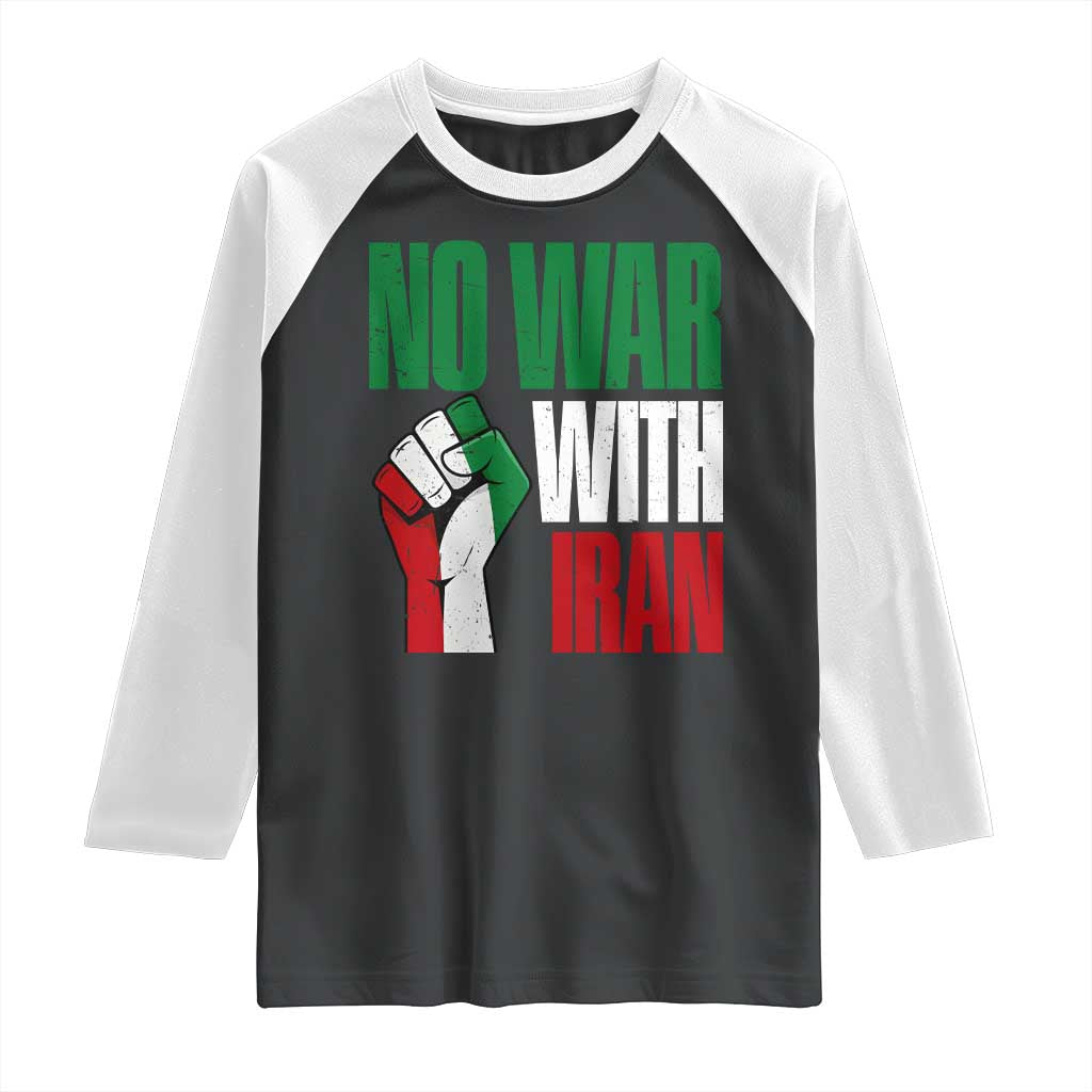 No War With Iran Raglan Shirt Peace Activist Gift