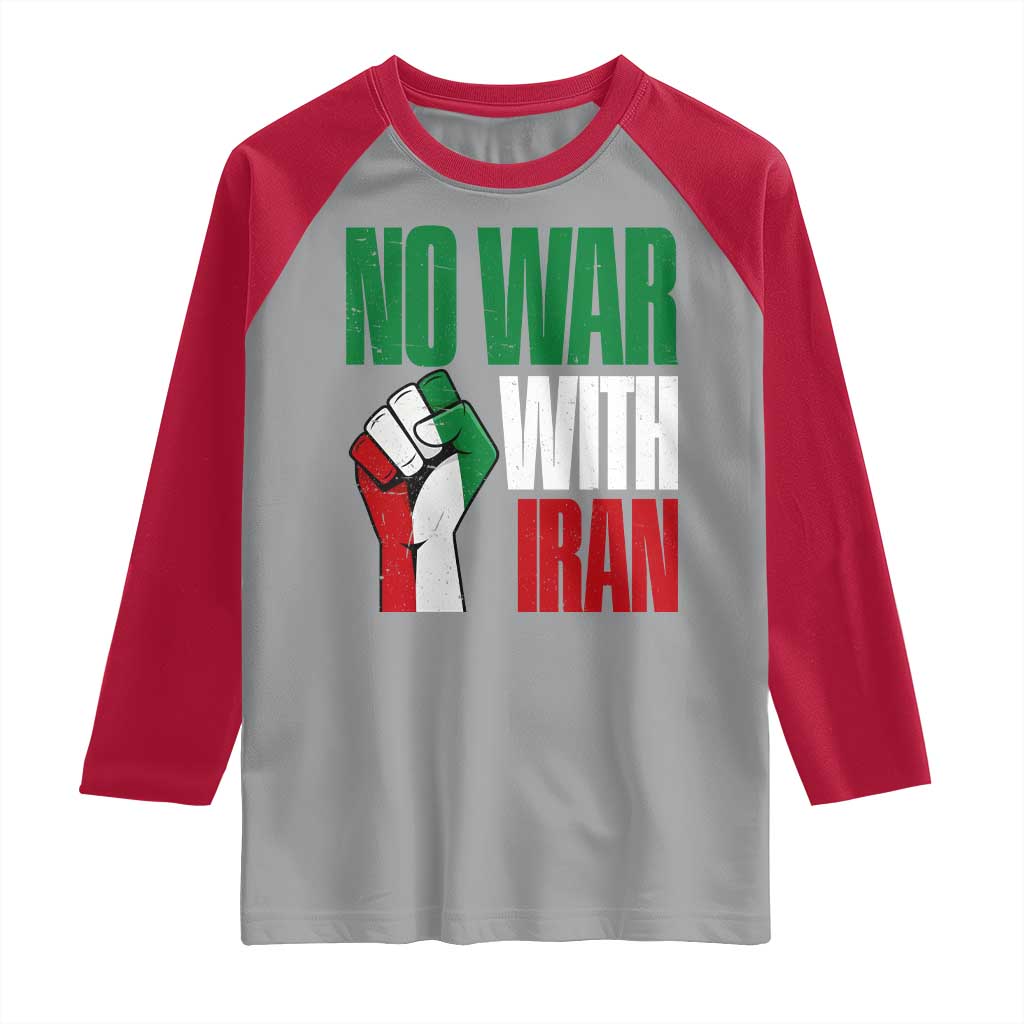 No War With Iran Raglan Shirt Peace Activist Gift