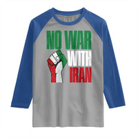 No War With Iran Raglan Shirt Peace Activist Gift