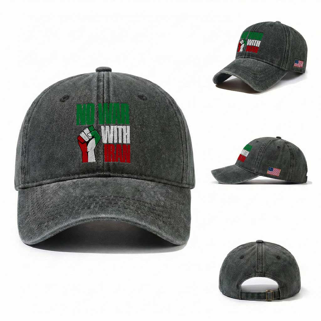 No War With Iran Washed Cotton Baseball Cap Peace Activist Gift