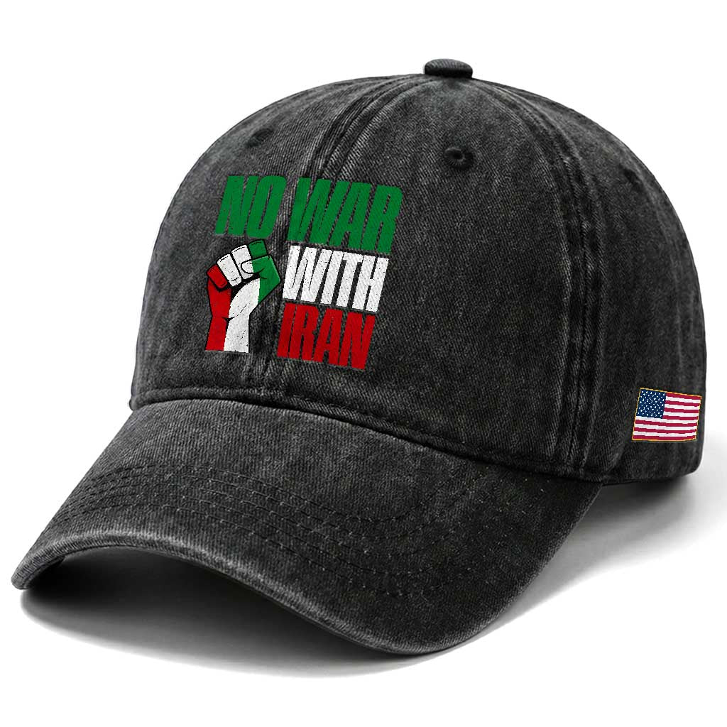 No War With Iran Washed Cotton Baseball Cap Peace Activist Gift
