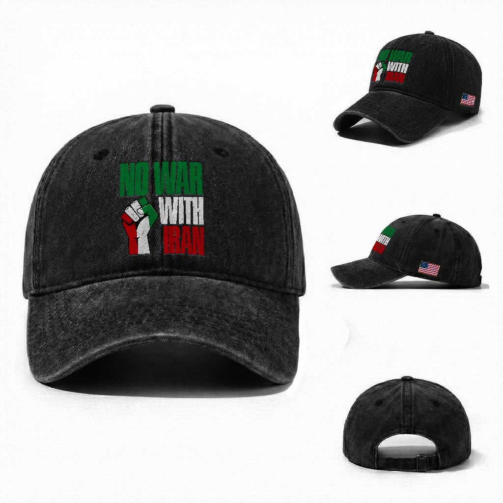No War With Iran Washed Cotton Baseball Cap Peace Activist Gift
