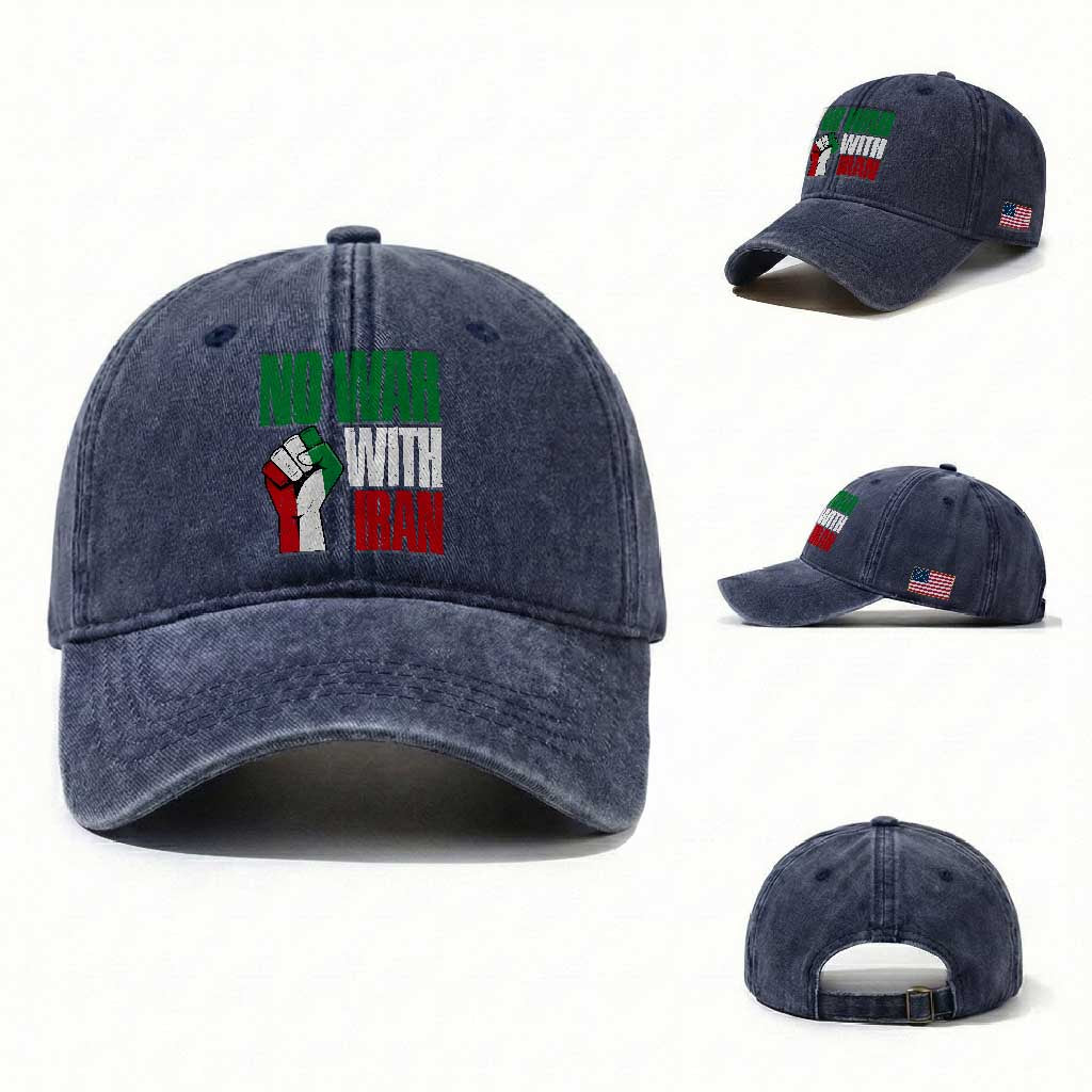 No War With Iran Washed Cotton Baseball Cap Peace Activist Gift