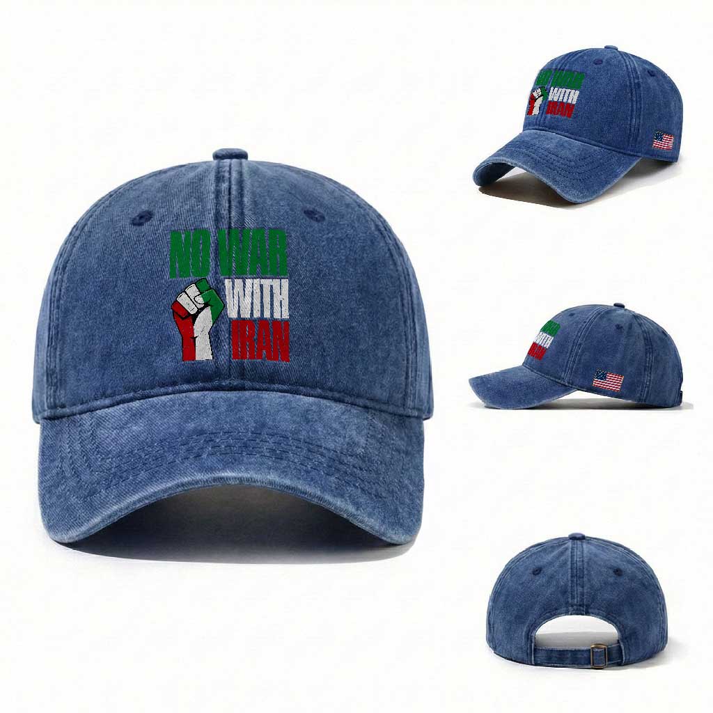 No War With Iran Washed Cotton Baseball Cap Peace Activist Gift