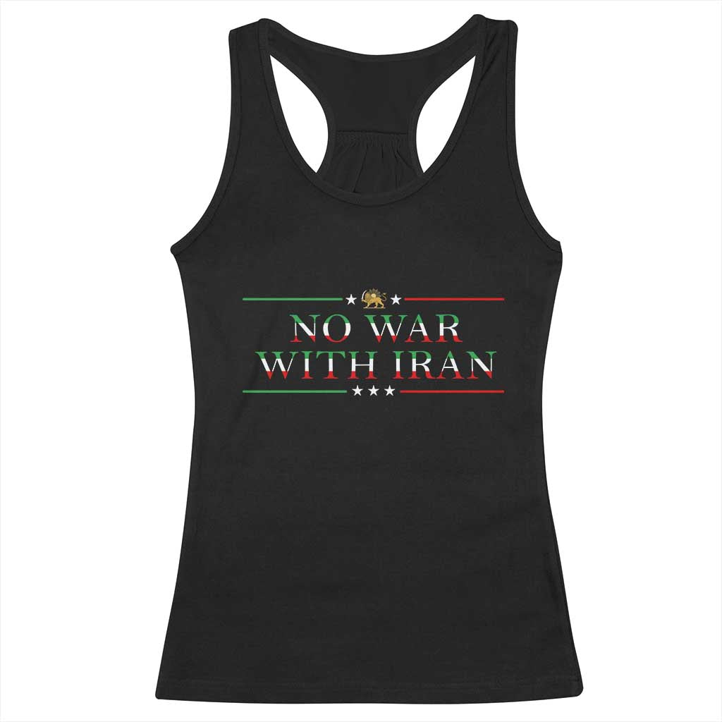 No War With Iran Peace Statement Gift Racerback Tank Top