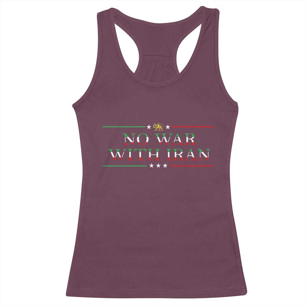 No War With Iran Peace Statement Gift Racerback Tank Top