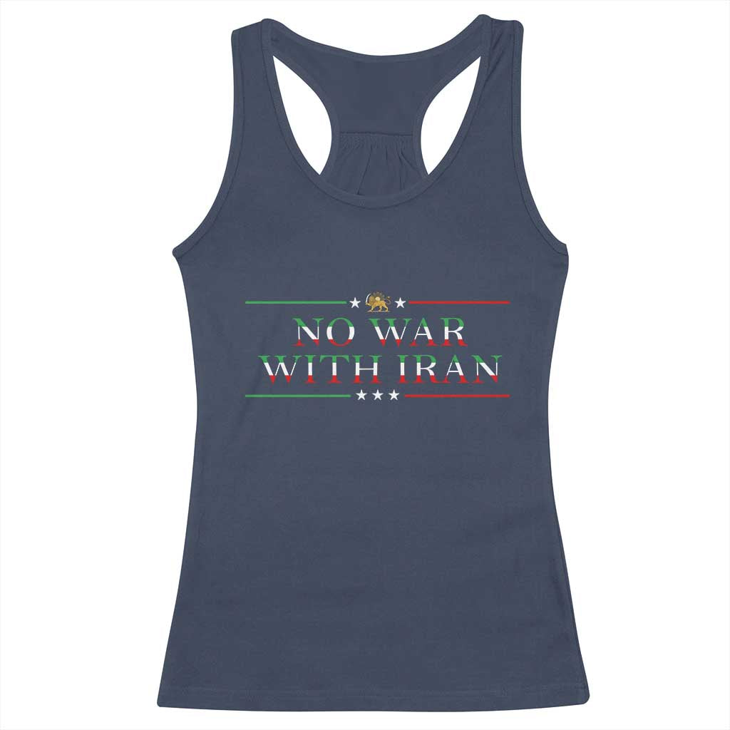 No War With Iran Peace Statement Gift Racerback Tank Top
