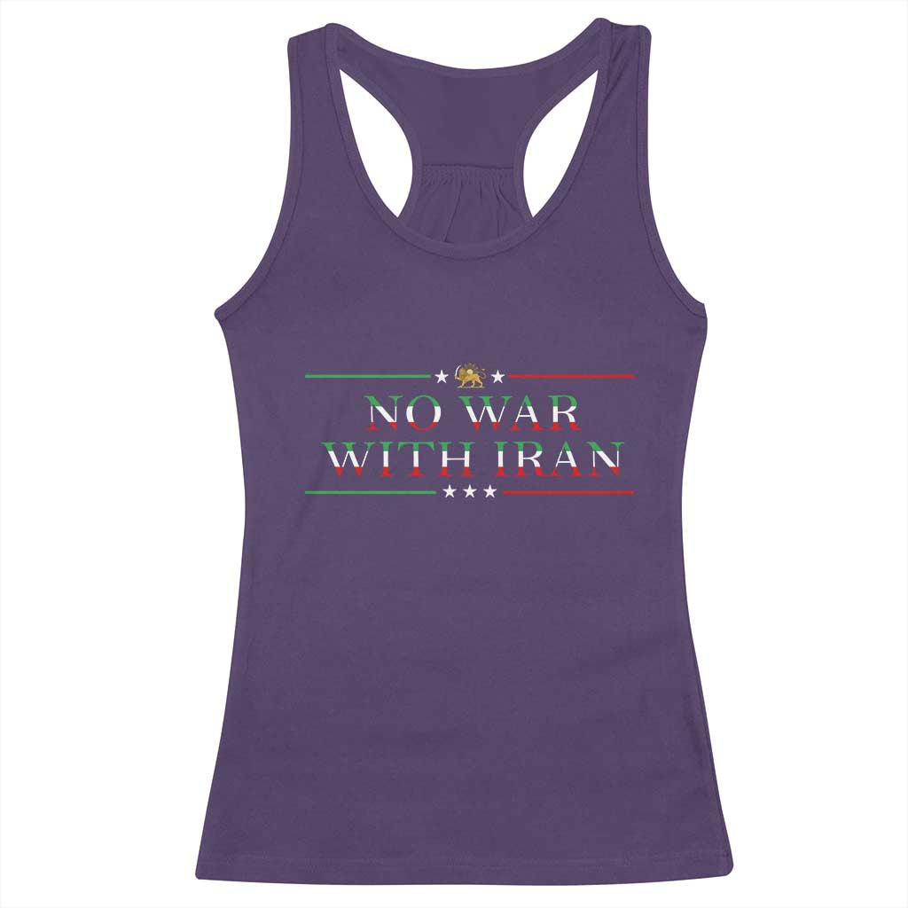 No War With Iran Peace Statement Gift Racerback Tank Top