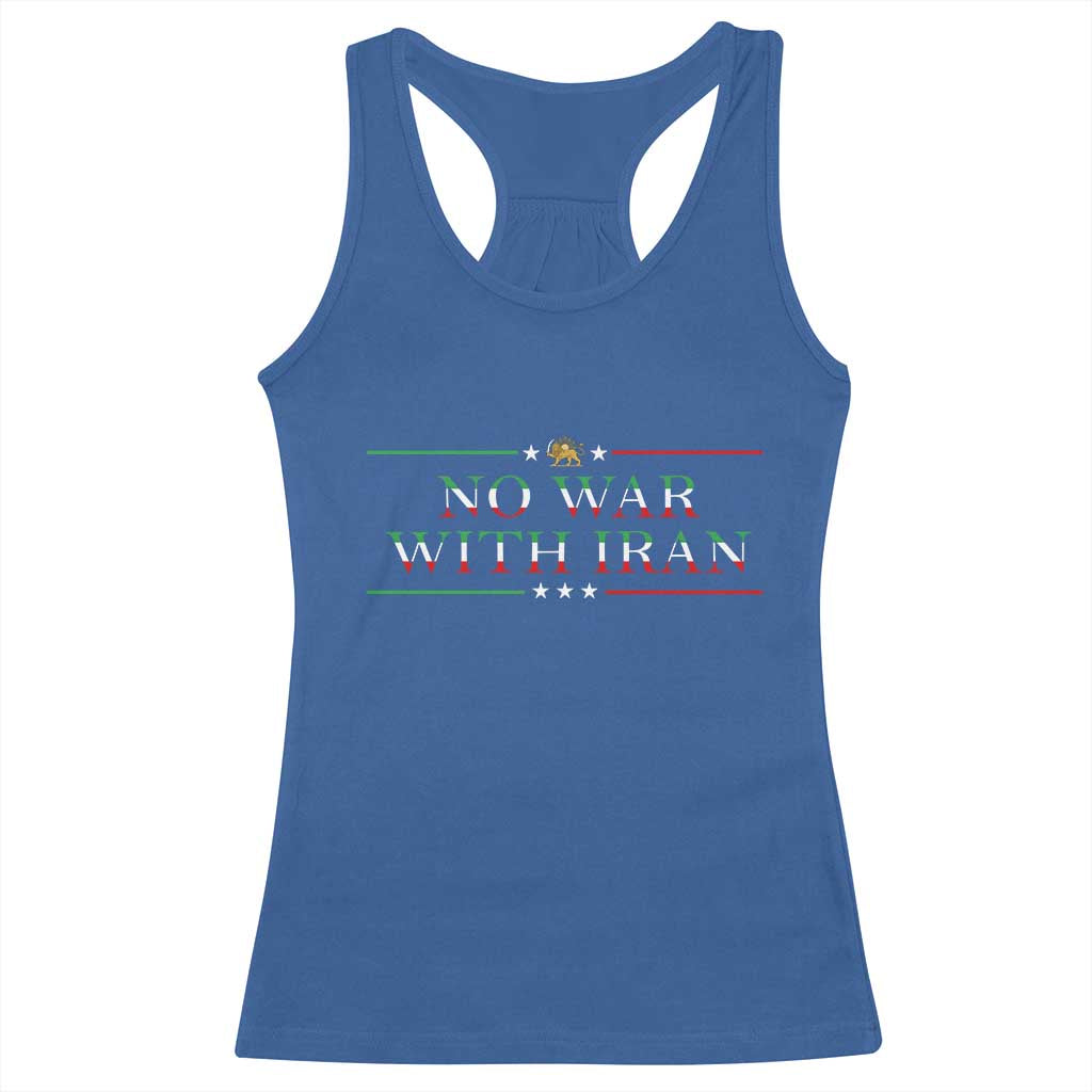 No War With Iran Peace Statement Gift Racerback Tank Top