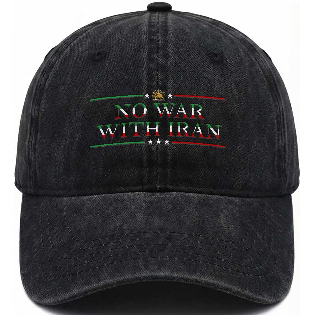 No War With Iran Peace Statement Gift Washed Cotton Baseball Cap