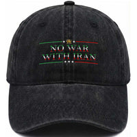 No War With Iran Peace Statement Gift Washed Cotton Baseball Cap