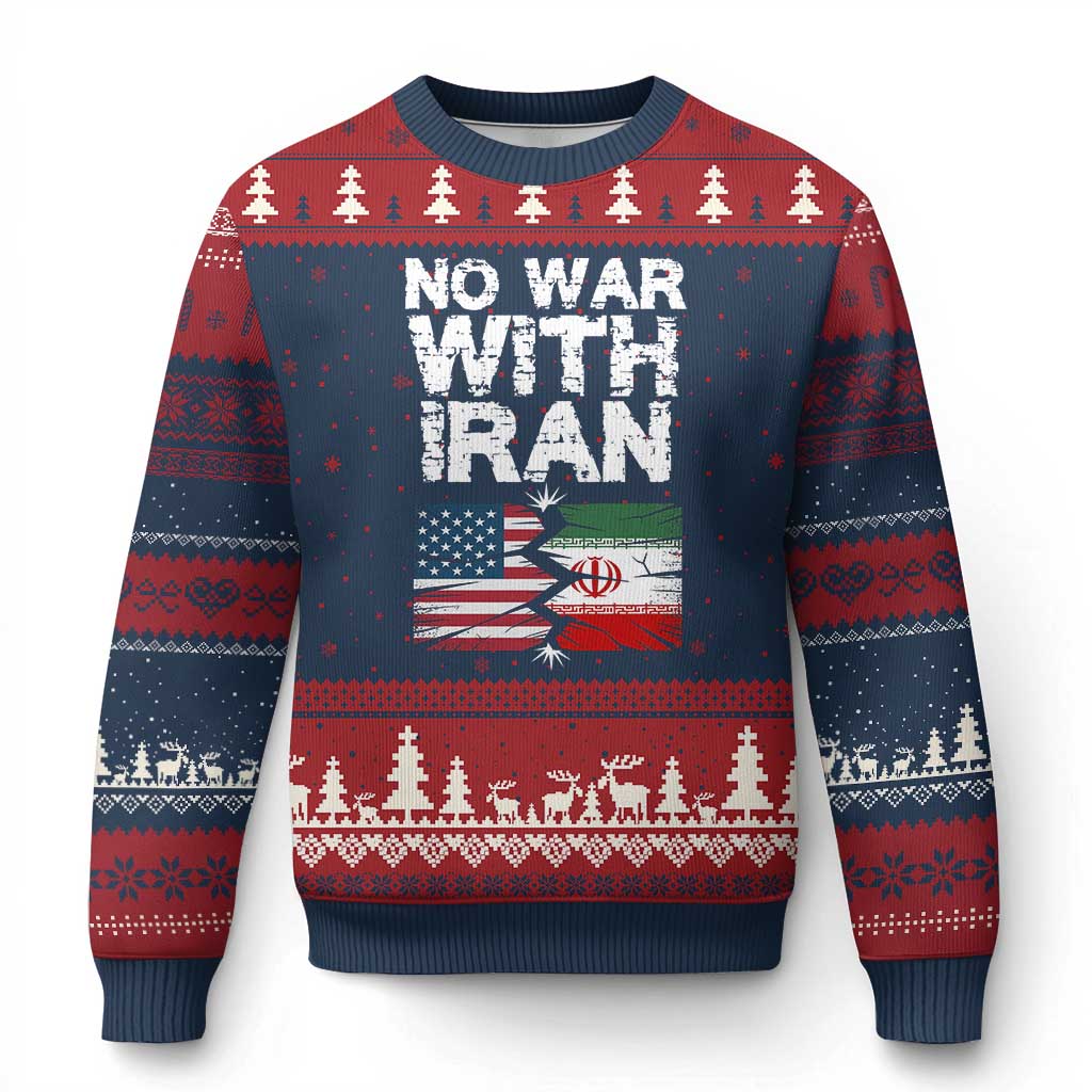 No War With Iran Ugly Christmas Sweater Support Iranian People Peace