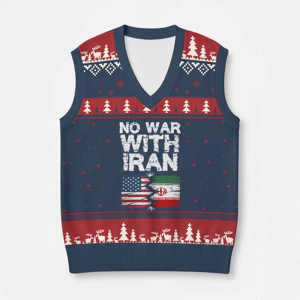 No War With Iran V-Neck Knit Sweater Vest Support Iranian People Peace