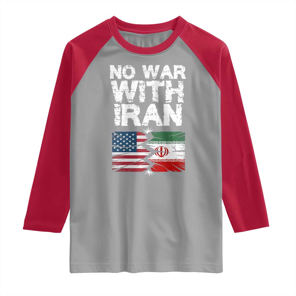 No War With Iran Raglan Shirt Support Iranian People Peace