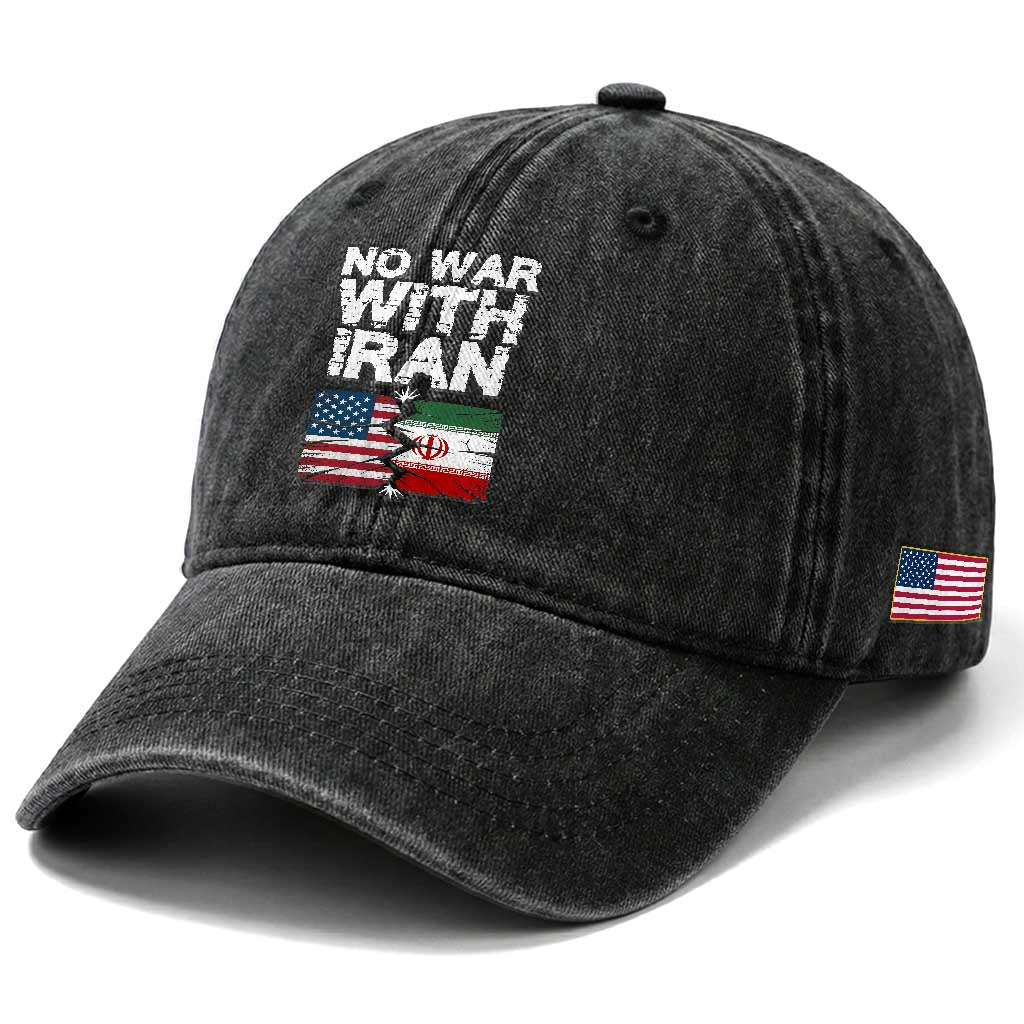 No War With Iran Washed Cotton Baseball Cap Support Iranian People Peace