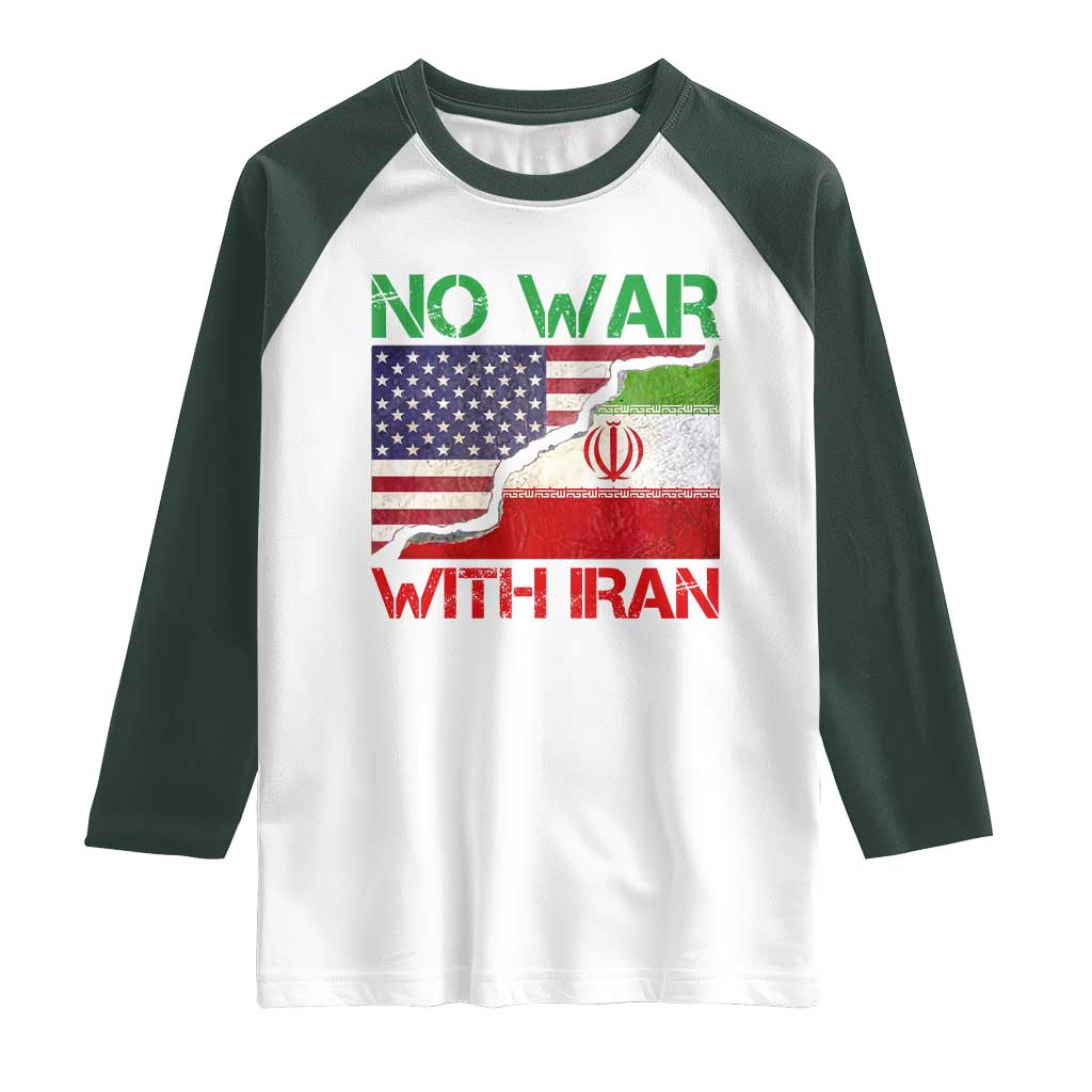 No War With Iran Raglan Shirt Middle East Freedom