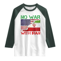 No War With Iran Raglan Shirt Middle East Freedom