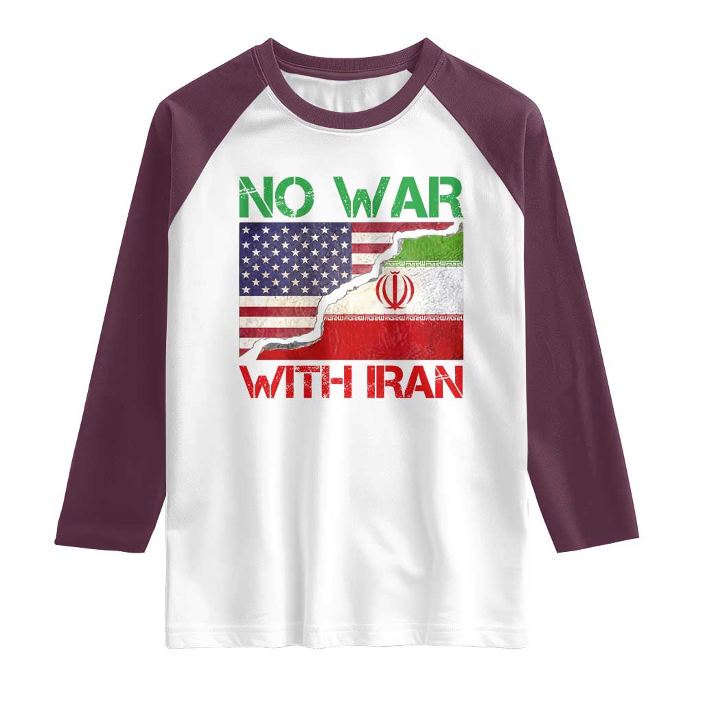 No War With Iran Raglan Shirt Middle East Freedom