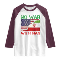 No War With Iran Raglan Shirt Middle East Freedom