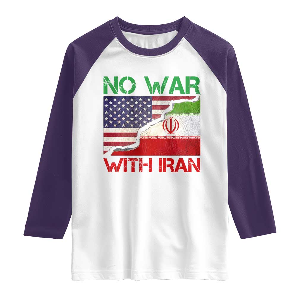 No War With Iran Raglan Shirt Middle East Freedom