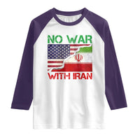 No War With Iran Raglan Shirt Middle East Freedom