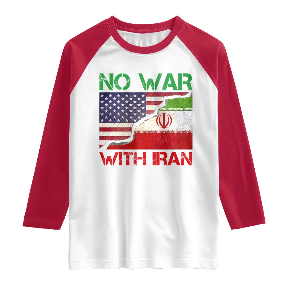 No War With Iran Raglan Shirt Middle East Freedom