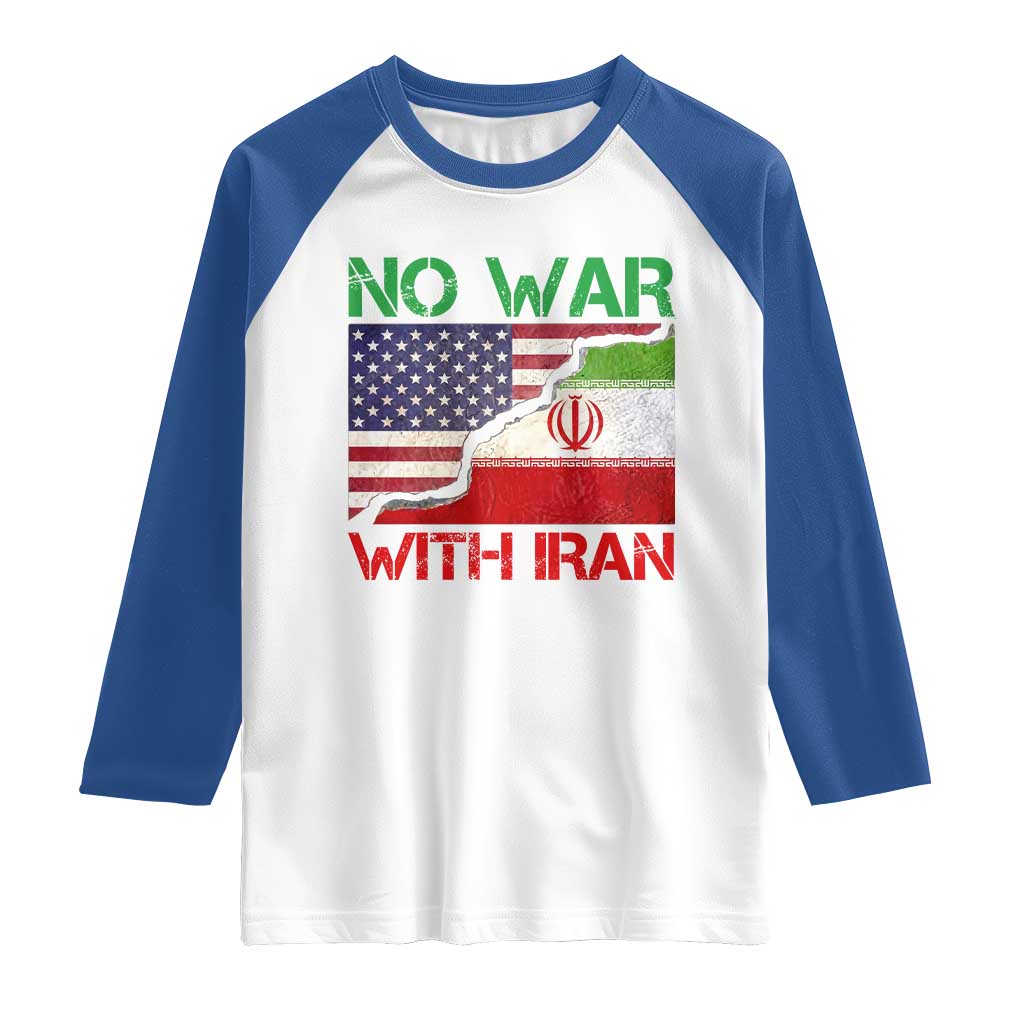 No War With Iran Raglan Shirt Middle East Freedom