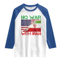 No War With Iran Raglan Shirt Middle East Freedom