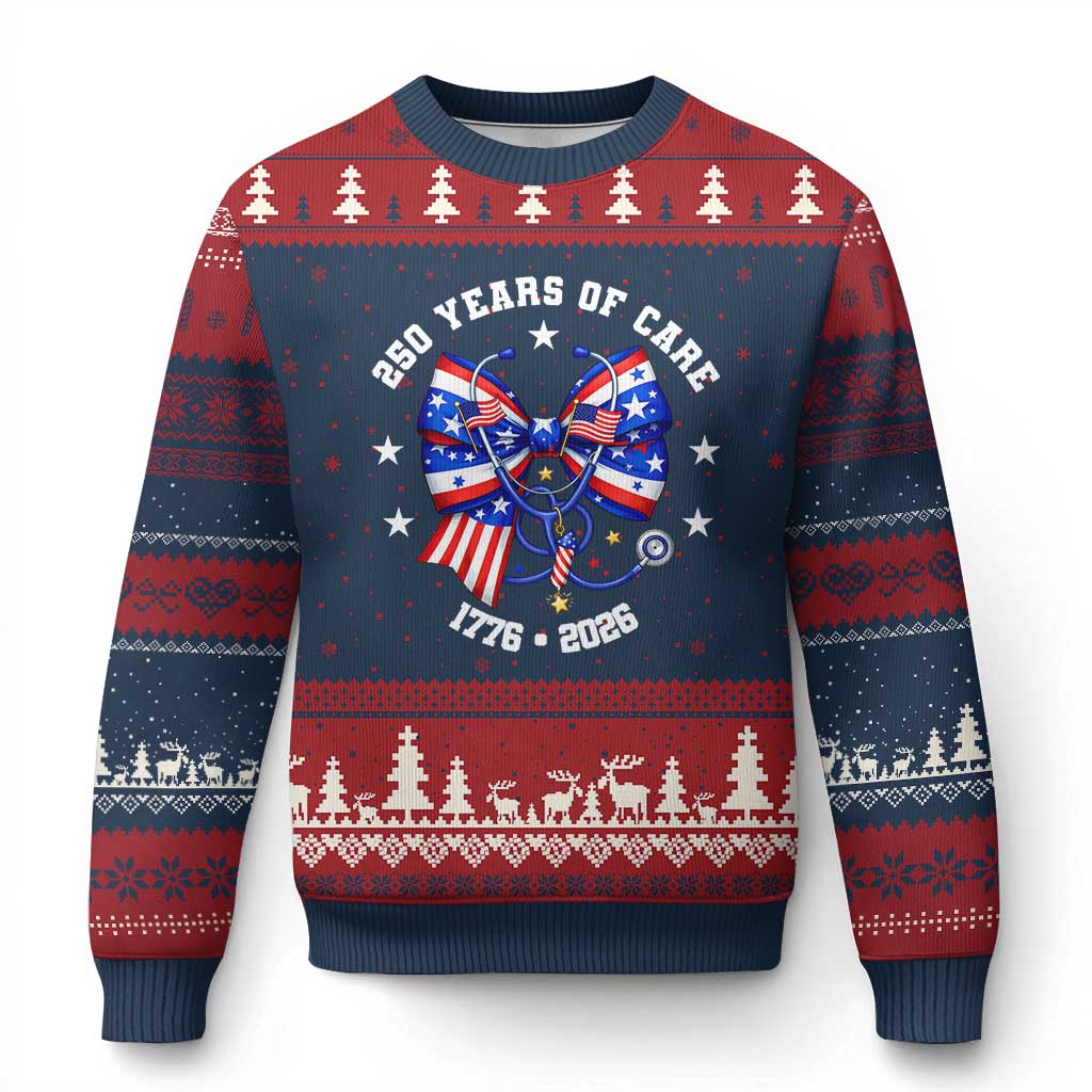 Nurse 250 Years Of Care Ugly Christmas Sweater Patriotic American Nurse Gift