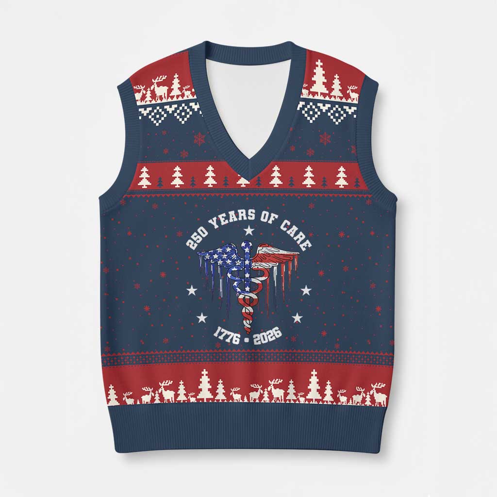 Patriotic Nurse 250 Years Of Care V-Neck Knit Sweater Vest Healthcare Worker Gift