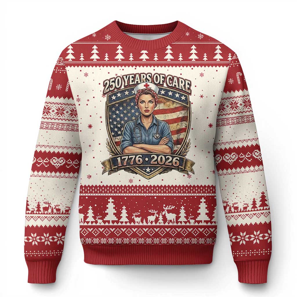 Patriotic Nurse Celebrating 250 Years Of Care Gift Ugly Christmas Sweater