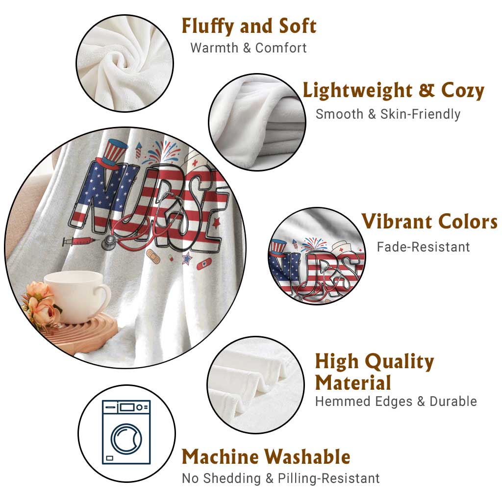 USA 250 Proud American Nurse Throw Blanket Patriotic Healthcare Hero